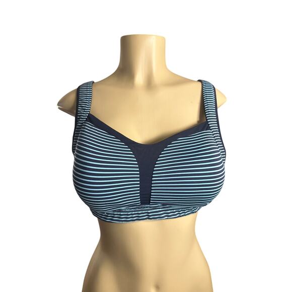 36D Lululemon Ta Ta Tamer II Hyper Stripe Blue Moon Inkwell Black Sports Bra - Picture 2 of 6